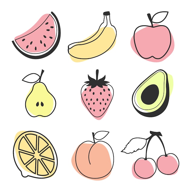 fruits set on white background in vector