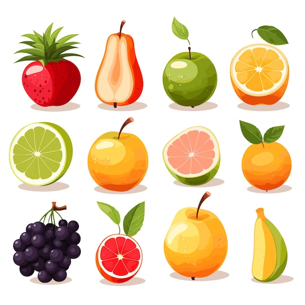 Fruits set on white background