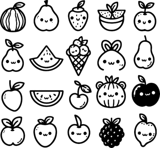 Fruits simple doodle black outline illustration