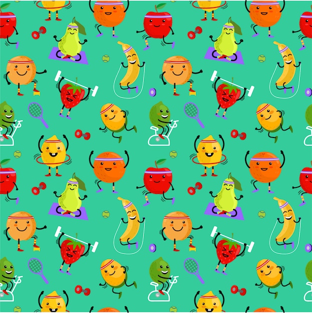 Fruits sportsman seamless pattern