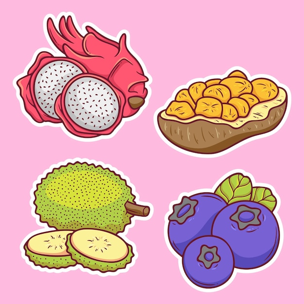 Vector fruits sticker icons hand drawn coloring vector