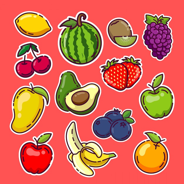 Vector fruits stickers collection