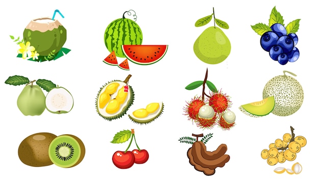 The fruits of Thailand are rambutan, durian, guava, watermelon, tamarind, coconut.