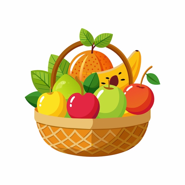 Vector fruits in traditional wicker basket