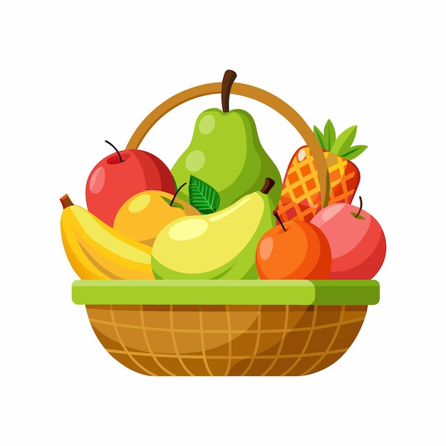 Vector fruits in traditional wicker basket