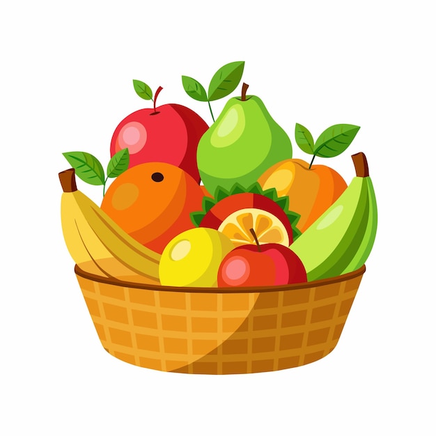 Vector fruits in traditional wicker basket