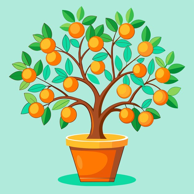 Vector fruits tree in a pot vector illustration