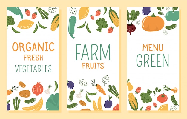 Vector fruits and vegetables banner illustration.