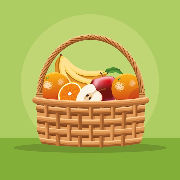 Vector fruits and vegetables in basket