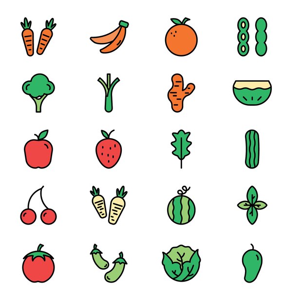 Fruits and Vegetables Icon Set