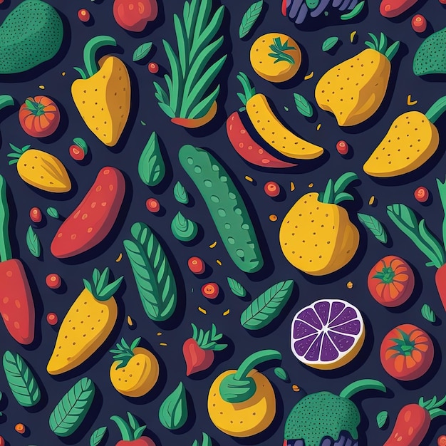 Fruits and Vegetables Seamless Shapes Bright Vector Background