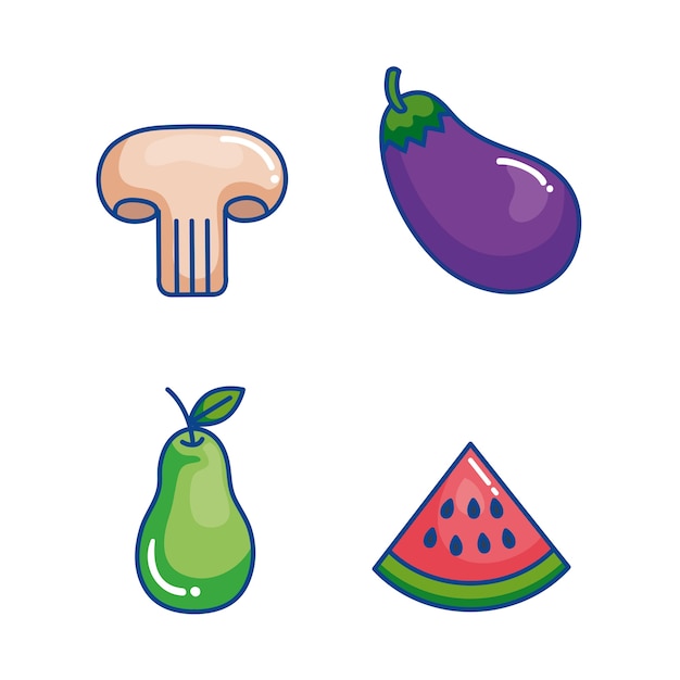 Fruits and vegetables set icons