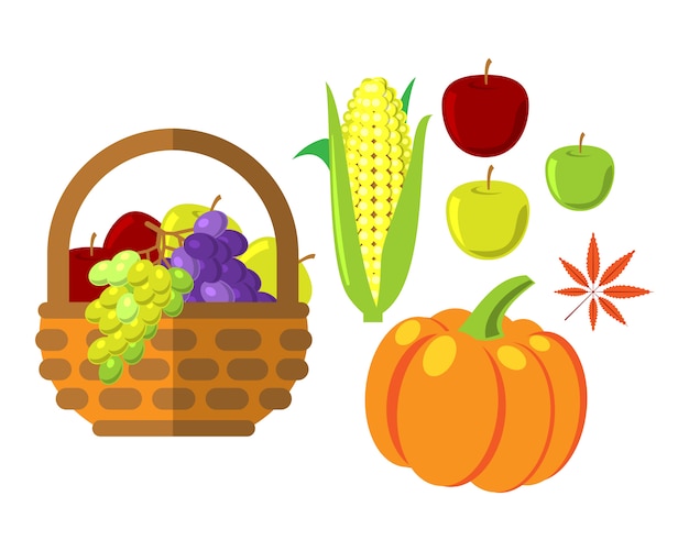 Fruits and vegetables in wicker basket