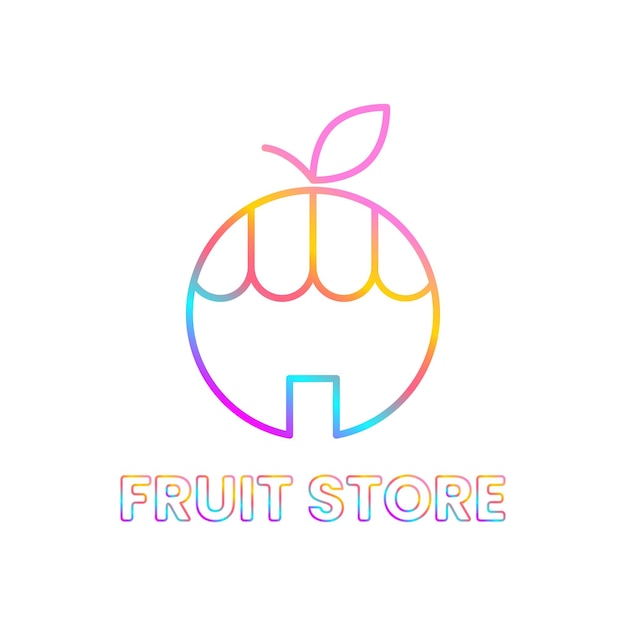 Fruitwinkel Logo Concept. Lijn logo. Verloop. Kleurrijk. Logo, pictogram, symbool en teken