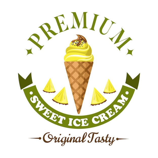 Fruity ice cream cone badge with fresh fruits