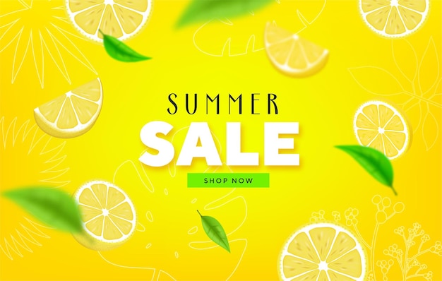 Vector fruity summer sale colorful banners with lime, lemon tropical fruits