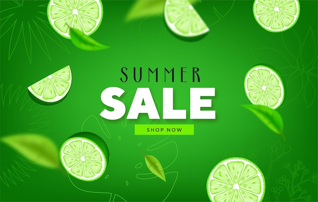 Fruity Summer Sale Kleurrijke Banners met limoen, citroen tropisch fruit