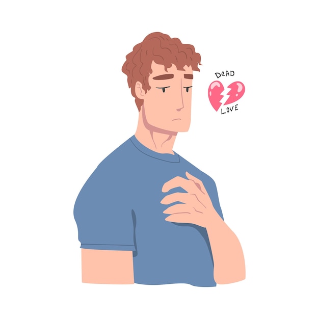 Vector frustrated man with broken heart feeling agony because of unhappy love vector illustration