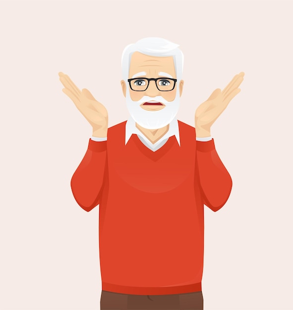 Vector frustrated senior man expression gesture with hands isolated vector illustration