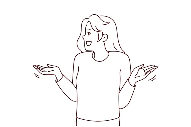 Frustrated woman make hand gesture wondering