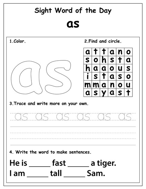 Fry list of sight words, attività digitali per bambini, foglio di lavoro per parole visive per la scuola materna