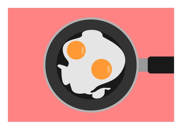 Frying egg with two yolks on frying pan simple flat illustration