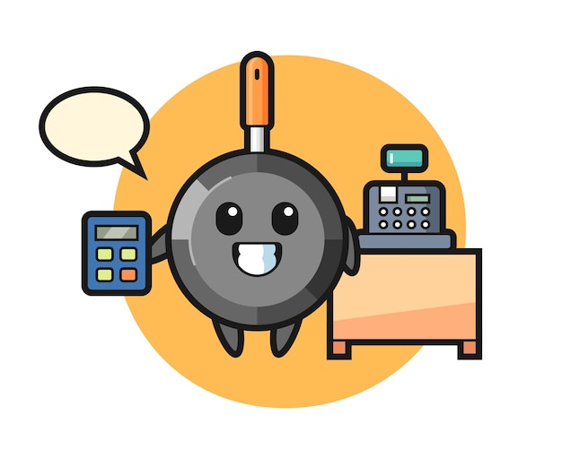 Frying pan character as a cashier