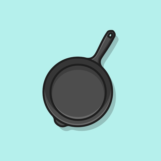 Vector frying pan isolated on light background. top view of black and metal stainless steel frypan.