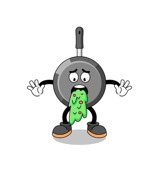 Frying pan mascot cartoon vomiting