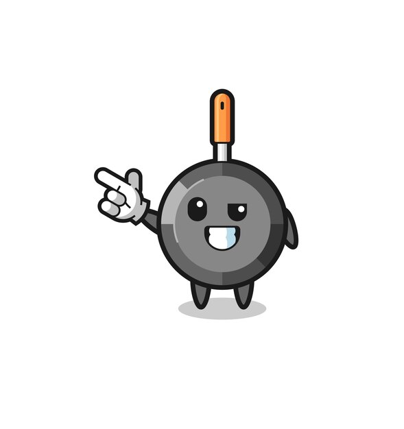 Frying pan mascot pointing top left cute design