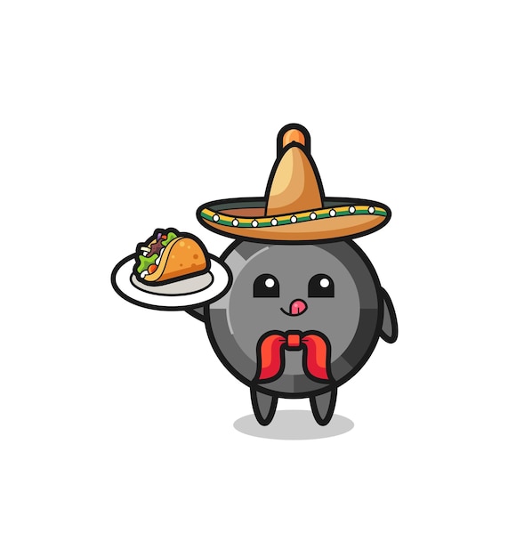 Frying pan Mexican chef mascot holding a taco