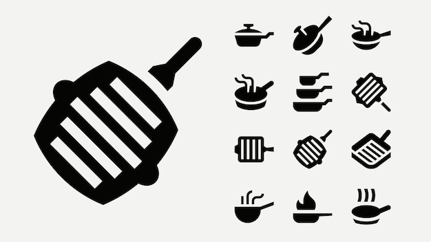 Vector frying pan outline icons