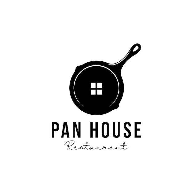 Frying pan with house restaurant logo design