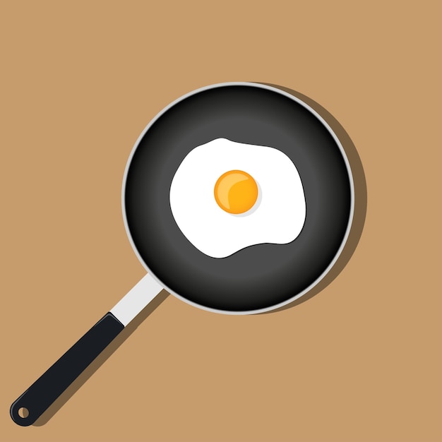 Frying pan with scrambled egg Vector illustration in flat style