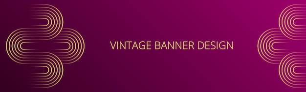 Vector fuchsia pink gradient banner abstract background with gold wavy lines design