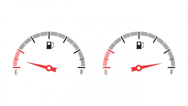 Indicatore livello carburante. serbatoio di carburante vuoto e pieno. illustrazione