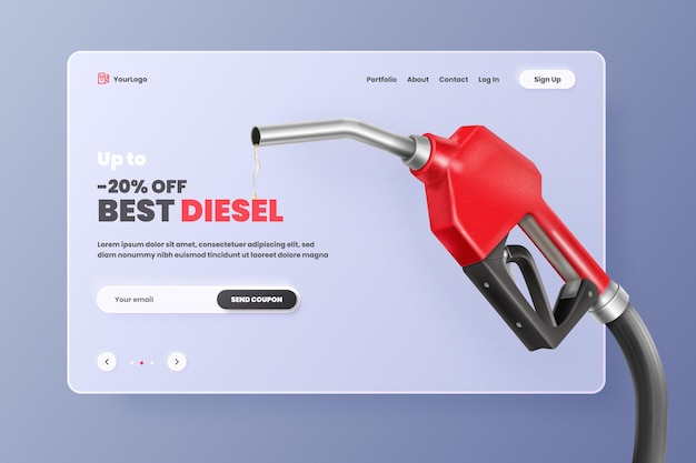 Fuel sale 3d fueling pump petrol gas oil station advertising discount banner refill gun fills petroleum bank crude diesel energy marketing automotive vector illustration of petrol gasoline oil