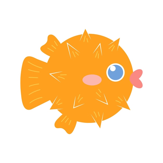 Fugu fish pufferfish Sea and ocean animal Underwater life Childrens illustration in cartoon style