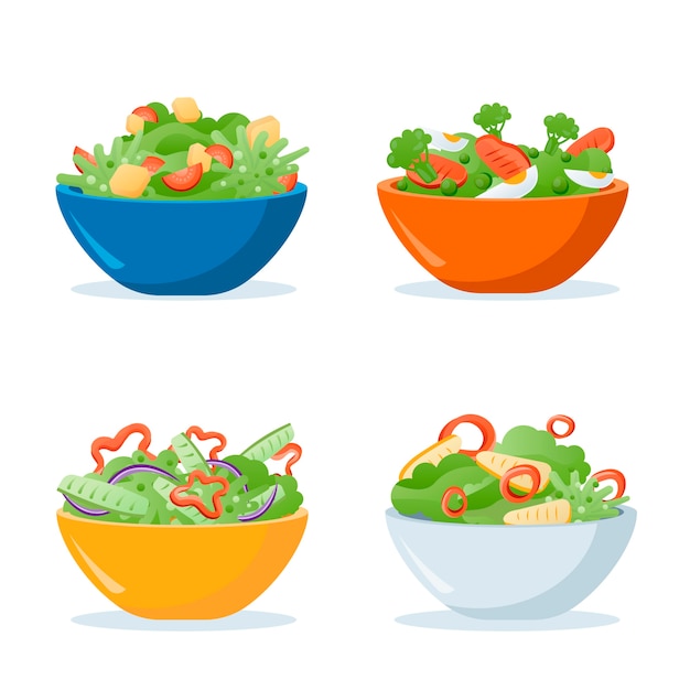 Vector fuits and salad bowls collection