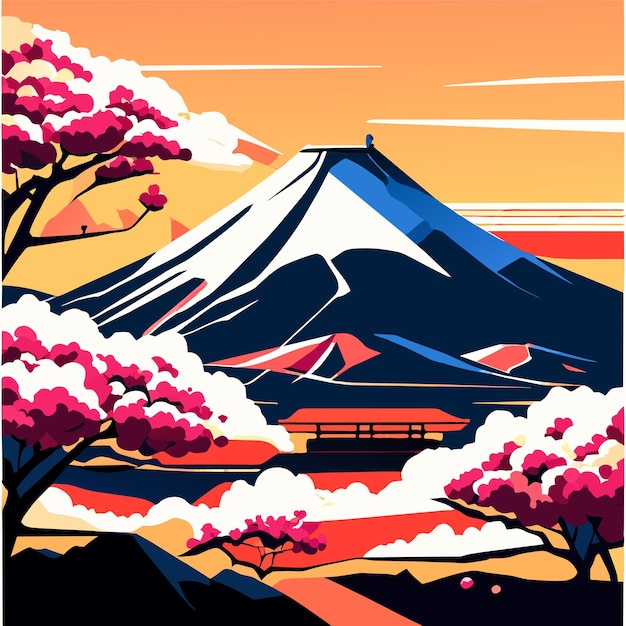 Fuji mountain and cherry blossoms in spring