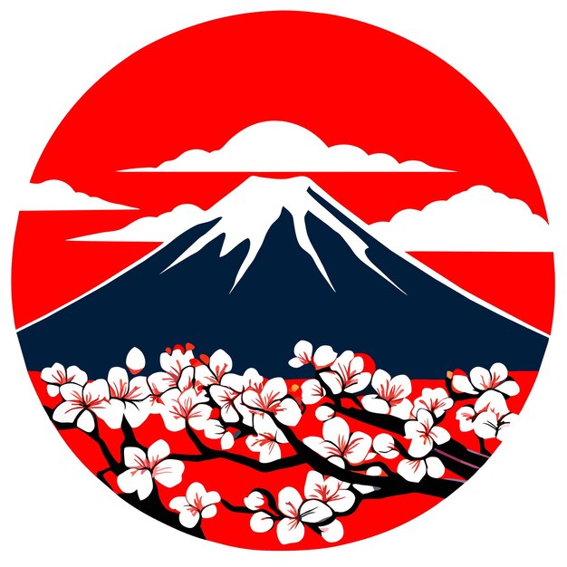 Fuji mountain and cherry blossoms in spring