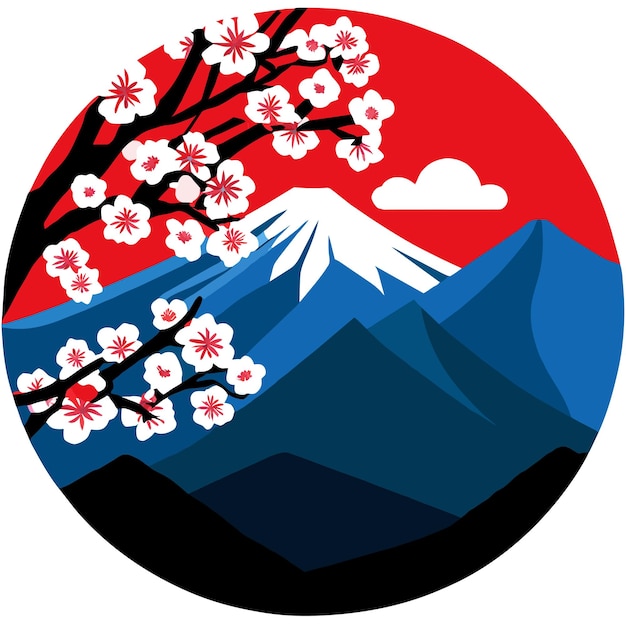 Vector fuji mountain and cherry blossoms in spring