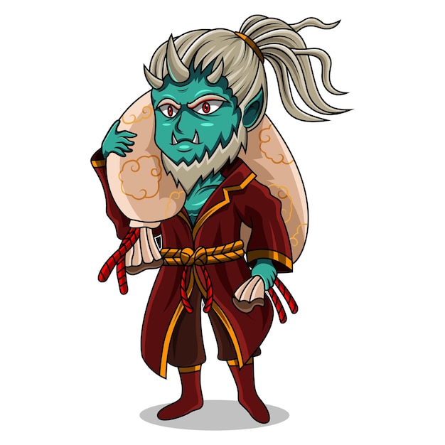 Vettore design del logo della mascotte chibi fujin