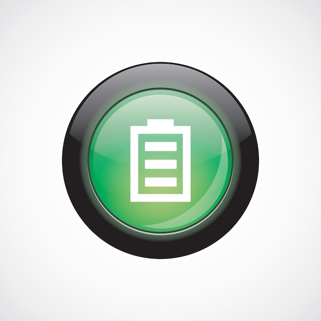 Full battery glass sign icon green shiny button. ui website button