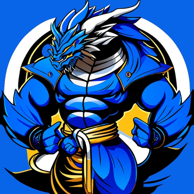 Викторная иллюстрация полного тела синего дракона