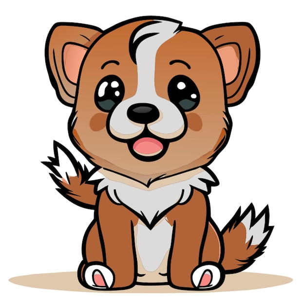 Full body cute puppy with sits full body smoothly linefluffy smoothly texture vector illustration