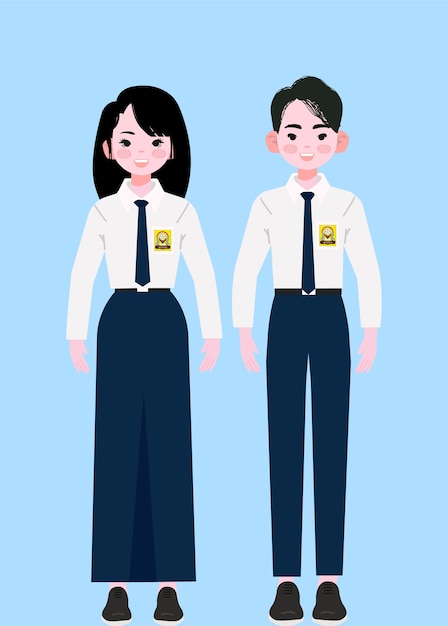 Vector full body junior high school student in indonesian uniforms. junior high school students  illustration.