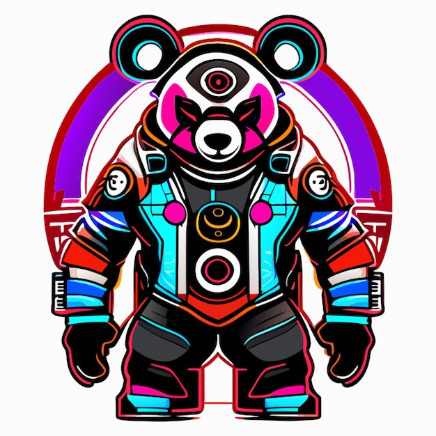 full body mascot style cyberpunk character front facing white background vector illustration cartoon