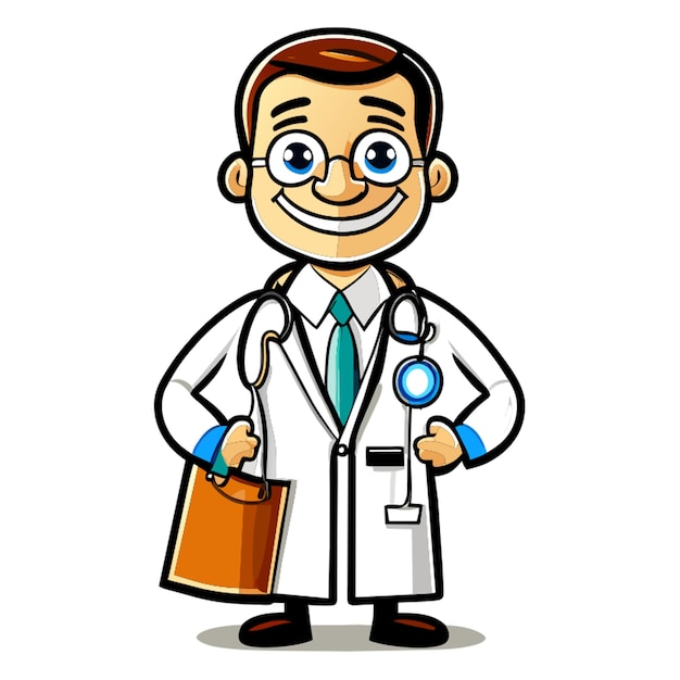 full body mascot style doctor character front facing idle pose white background vector illustration