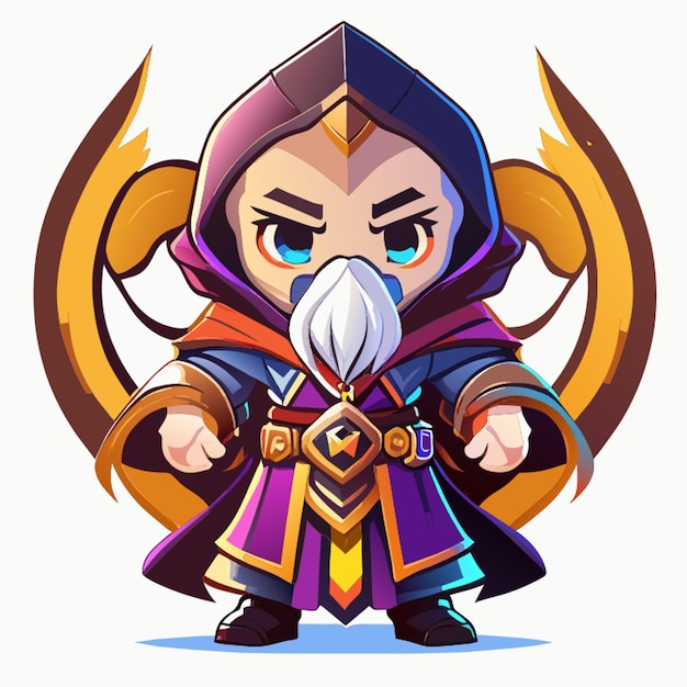 full body mascot style mage character front facing idle pose white background vector illustration
